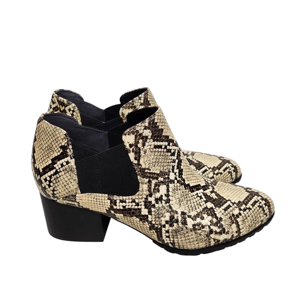 VIONIC Belmont Boots Womens 10 W Beige Snake Print Chelsea Ankle Booties
